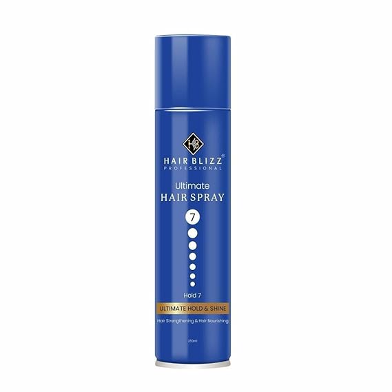 hair blizz hair spray ultimate hold 7 & shine for men & women | quick hair styling and setting | hair strengthening & nourishing, 250ml