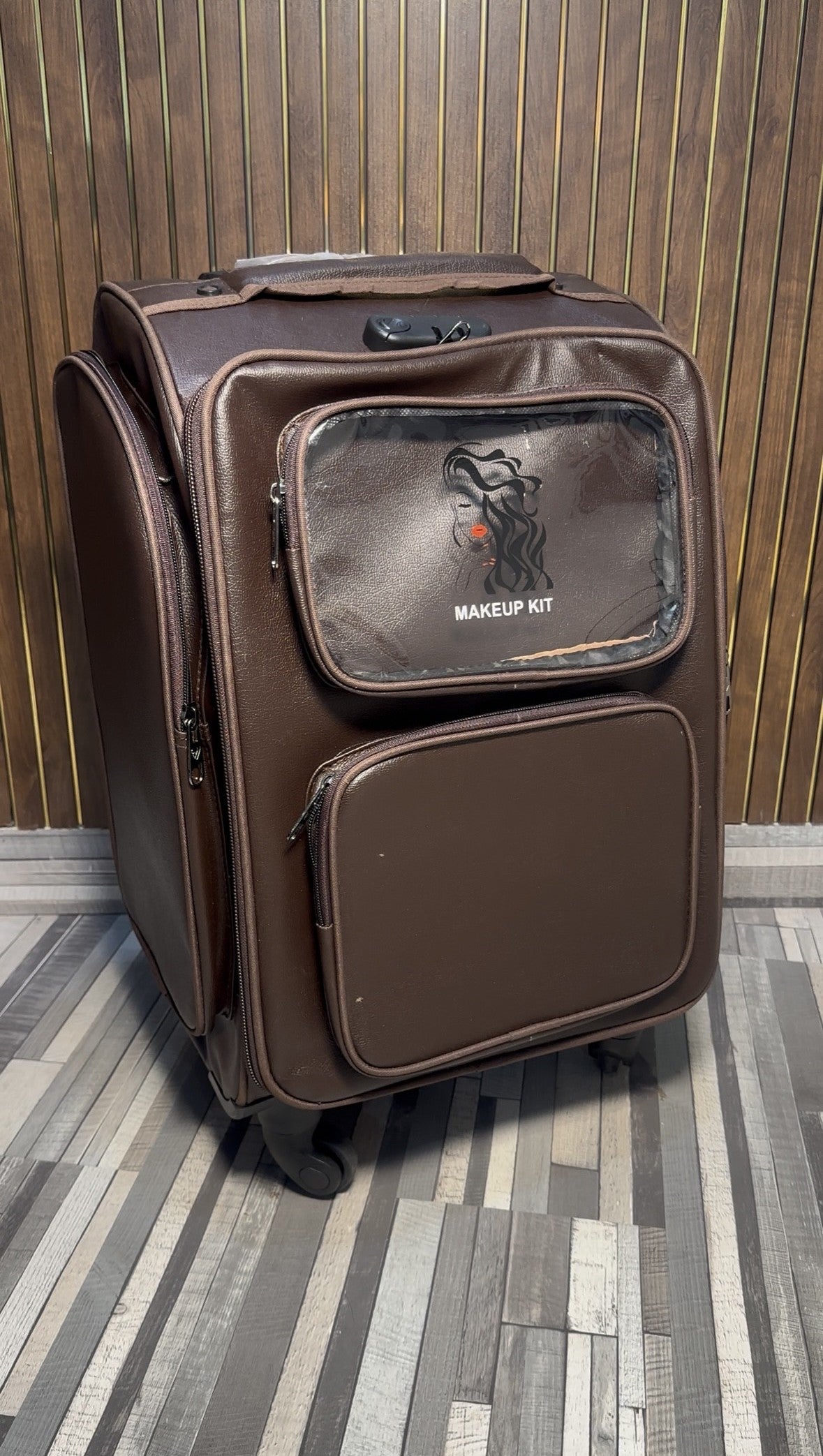 professional makeup vanity brown 3 large pouches