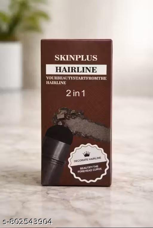 The Skinplus Hairline 2-in-1 product is a hair shadow powder stick designed to fill in thinning hair, touch up roots, and define the forehead curve for a fuller appearance.