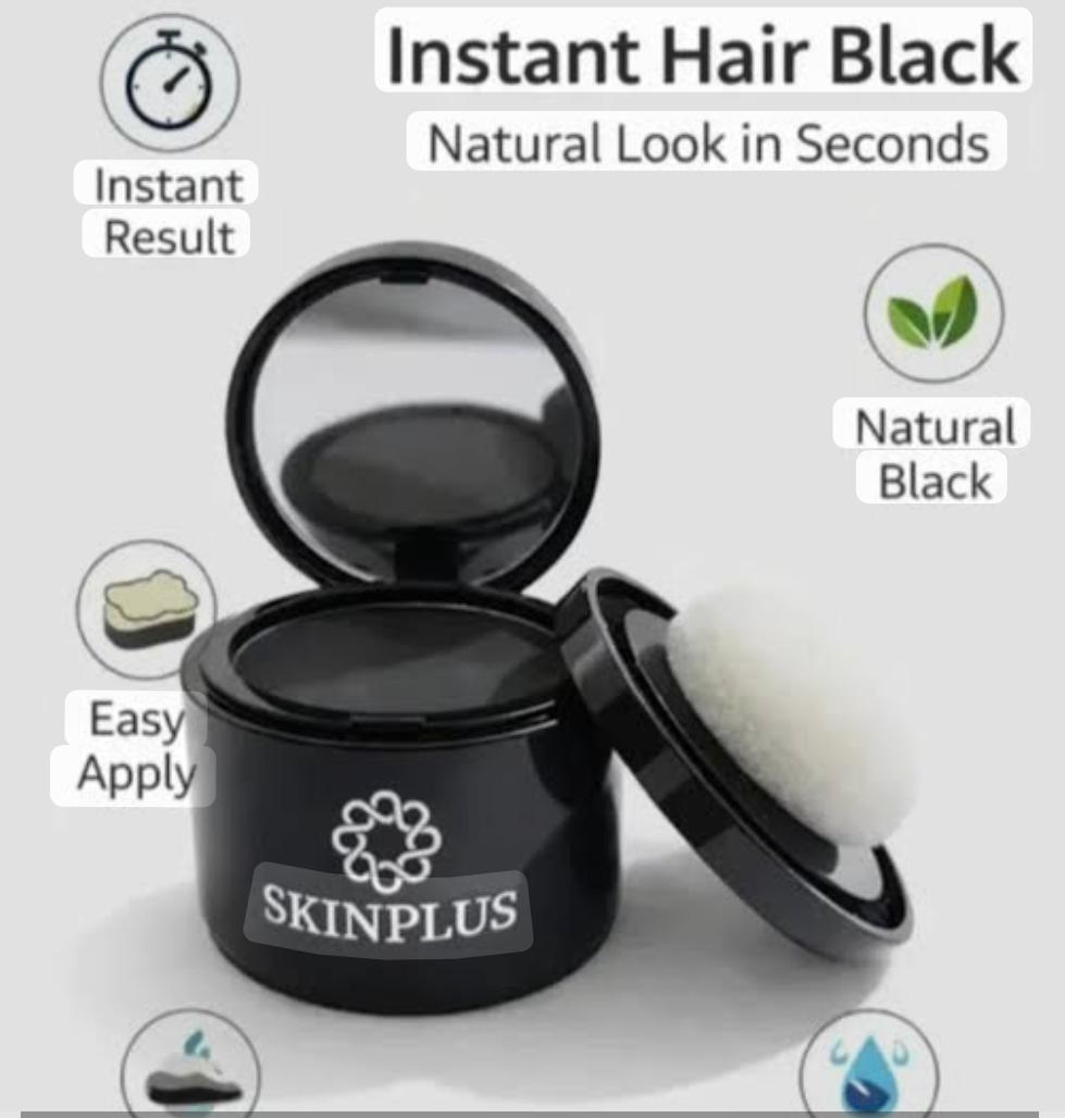 The product shown is a Skinplus Hairline Decoration Shadow Powder designed to conceal thinning hair and grey roots.