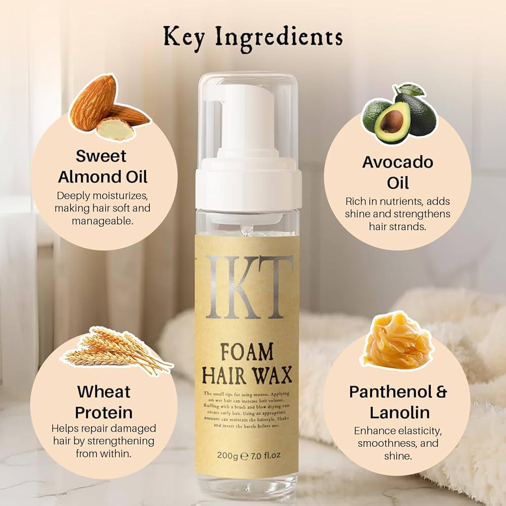 KT Hair Styling Foam Wax, Foaming Curl Pomade, Creates Soft Wraps, Mousse for Curly Hair, Defines Curls, Anti Frizz by IKT Hair Wax Stick - 200gm / 7 Fl Oz